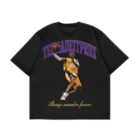 a black t - shirt with an image of a basketball player