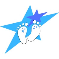 a blue star with footprints on it