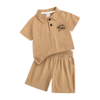 a baby boy's tan polo shirt and shorts set